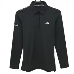 【美品】アディダス 長袖ポロシャツ 黒×白 後ろ上部柄 ボタンダウン レディース M ゴルフウェア 2023年モデル adidas