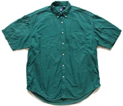 90s USA製 GAPギャップ 無地 ボタンダウン 半袖 オックスフォード コットンシャツ 緑 L★オールド ビンテージ ビッグサイズ