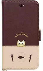 ★NATURAL design sakana to neko iPhone8/7/6s/6専用手帳型スマホケース Bタイプ iP7-DISH04 ブラウン (約)縦143×横77×厚み18mm