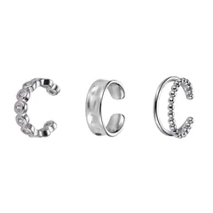 【特価商品】記念日 誕生日 ピアス穴不要 イヤリング レディース 3種類 片耳用 軟骨ピアス 挟む 耳掛け ノンホールピアス イヤーカフ【3個入り】フェイクピアス シルバー Coollooda