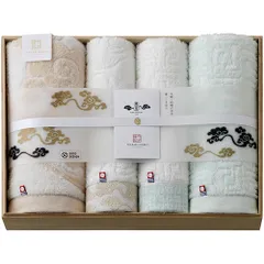 【新品】 今治謹製 雲母唐長(KIRA KARACHO) 唐長文様タオルセット(木箱入) コンパクトバスタオル・ロングフェイスタオル C6053576
