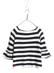 【お得なクーポン配布中!】 ポロ ラルフローレン フリル付き 七分丈 バスク シャツ キッズ ガールズ M 130cm / コットン Tシャツ トップス 七分袖 カットソー ツートン