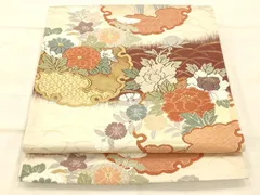 平和屋着物◎六通柄袋帯　唐織　雪輪草花文　金糸　正絹　逸品　AAAP2310fw