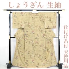 【リサイクル】 紬 【未使用品】 仕付け糸付き  しょうざん 生紬 小紋 手描き友禅 丈169 裄68.5 長身 トールサイズ 正絹 _  カジュアル 普段着 おしゃれ着 洒落着 高級 逸品  パーティ お正月 お茶会 お稽古 仕立て上がり tm3525ne