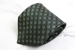 クリッツア ブランドネクタイ チェック柄 格子柄 ドット シルク イタリア製 メンズ カーキ KRIZIA 【中古】