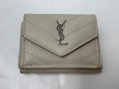 ◆YvesSaintLaurent YSL イヴサンローラン 財布 三つ折り財布 ミニ財布 折り畳み財布 アイボリー系 中古◆5985