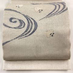 袋帯 秀品 夏帯 千鳥 流水 灰白 お太鼓柄 正絹 【中古】