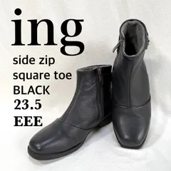 極美品✨イング ing サイドジップ バックルモチーフ スクエアトゥ ショート ブーツ レザー ブラック 本革