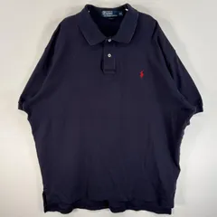 古着 90's/90年代 ポロバイラルフローレン Polo by Ralph Lauren 半袖 ポロシャツ ワンポイント ロゴ 刺繍 2ボタン 大きいサイズ XL  ネイビー 無地 メンズ