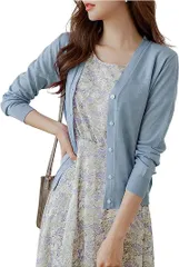 GREENTEA (グリーンティー) カーディガン ショート レディース 薄手 vネック 長袖 きれいめ uvカット 日焼け対策 日除け オフィスカジュアル ゆったり ボレロ お呼ばれ 上着 ボレロカーディガン( ブルー,  Free Size)