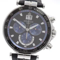 美品】エルブラン NEWPORT クロノグラフカーブレザーブラックネイビー