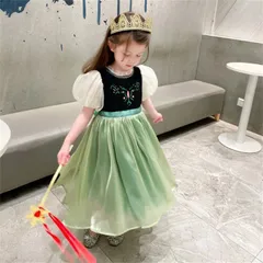 ハロウィン衣装 コスプレ 子供子供 アナドレス アナ雪 即購入OKプリンセス ワンピース 雪の女王 お姫様 衣装 キッズ  緑色 女の子 コスプレ 発表 誕生日 ギフト ハロウィン プレゼント クリスマス 半袖  kongban283