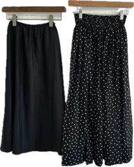 Z1523 【美品】STRAWBERRY-FIELDSストロベリーフィールズ　ロングスカートインナースカート付きペチコート　ブラックホワイトドット柄　レディース