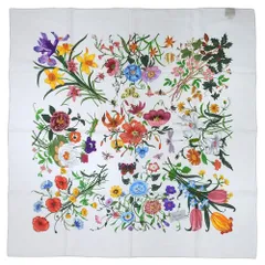 超美品 グッチ GUCCI 80年代 ヴィンテージ 現行白タグ 022796 フローラ シルク100% スカーフ 90cm 花柄 復刻アイテム ほぼ未使用