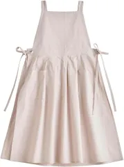 chalino 母の日 エプロン おしゃれ レディース お尻が隠れる 可愛い 撥水 オシャレエプロン 花柄 エプロンドレス( ピンクベージュ,  Free Size)