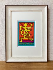 巨匠キースへリング◎Keith Haring☆新品額付☆マット付ポストカードフレーム◇A4サイズ程度☆作品名：Montreux 1983, 1983-②