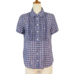 ジェイクルー J.CREW シャツ ブラウス チェック フリル 半袖 2 青 ブルーのサムネイル