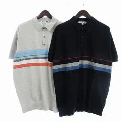 ユニクロ UNIQLO タグ付き JWアンダーソン 2点セット ニットポロシャツ カットソー 半袖 ボーダー コットン 黒 グレー ブラック XL ■OOM