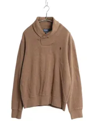 【お得なクーポン配布中!】 00s ポロ ラルフローレン ショールカラーリブ編み コットン ニット スウェット メンズ L オールド セーター 薄手 ワンポイント トレーナー