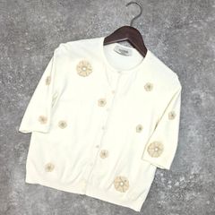 ★定価30万【VALENTINO/ヴァレンティノ】デイジー カーディガン L ビスコースジャージー 立体 フラワー 5分袖 オフホワイト レディース PAWNSHOPRiZ  パウンショップリズ