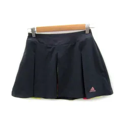 アディダス adidas スポーツウエア ボックスプリーツスカート ミニ丈 切替 総柄 S チャコールグレー /SY12