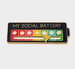 MY SOCIAL BATTERY メンタル ブローチ 黒色 面白い ピンズ ピンブローチ ストレスゲージ バッジ 可愛い 楽しい おもちゃ 笑える おもしろ
