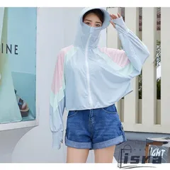 UVカット パーカー 接触冷感 UPF50 速乾 フェイスカバー 指穴 つば付き ラッシュガード 紫外線対策 トップス 長袖 薄手 レディース 夏