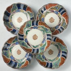 668 色絵　花　古伊万里　伊万里焼　骨董　アンティーク　膾皿　5枚セット