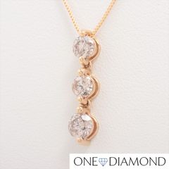 ダイヤ ネックレス 1粒 3連トップ 天然ダイヤモンド K18 2.7g 1.0ct