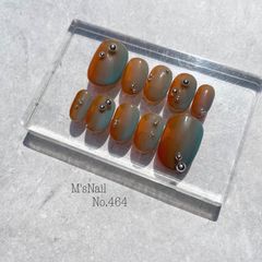 ネイルチップ チップ グラデーション ちゅるん うるうる オレンジ 水色 シンプル 個性的 韓国