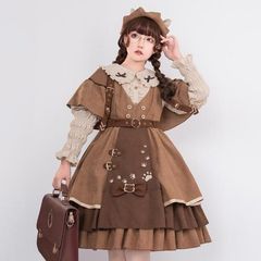 国内発送 クラロリ 森ガール オールインワン ジャンパースカート ベルト付属 猫探偵 レトロ 可愛い ロマンティック ゆめかわ ロリータファッション lolita