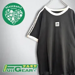 古着　半袖　Tシャツ　アディダス　トレフォイル　リンガー　ブラック　メンズ　XO