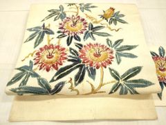 平和屋2■六通柄袋帯　飛鶴風景松文　金糸　引箔　逸品　sf2612 平和屋着物◎太鼓柄袋帯 唐織 扇面飛鶴松文 金糸 引箔 正絹 逸品