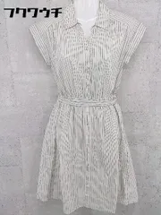 ◇ ◎ ag by aquagirl ベルト付 ストライプ 半袖 膝下丈 シャツ ワンピース サイズS アイボリー ブラック レディース 【中古】 【1002800533473】