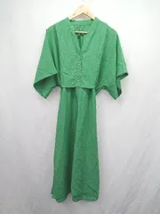 ◇ ⊂ Lowy by corners 薄手　夏向け　海　大人カジュアル 半袖 ロング丈 ワンピース サイズM グリーン系 レディース E  【1505290014410】