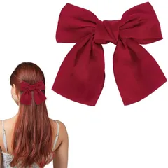 サムコス 成人式 髪飾り ウェディング ヘッドドレス ヘアアクセサリー 髪飾り 成人式 卒業式 結婚式 大きめ 髪留め ビッグ リボン バレッタ おしゃれ (赤)