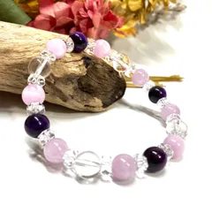 クンツァイトパープルタイガーアイ 水晶 天然石 パワーストーンブレスレット8mm （カット水晶）レディース 女性  数珠ブレス 開運 プレゼント ギフト [25]