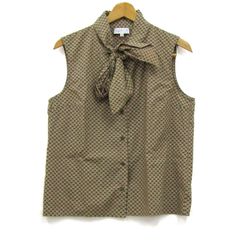アニエスベー ブラウス シャツ トップス ノースリーブ ボウタイリボン レディース 42サイズ 茶×ベージュ agnes b. 【中古】