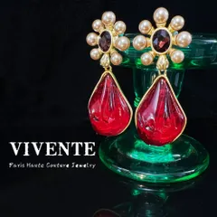 ピアス 銅メッキ ガラス ヨーロッパ 中世風 立体的 レッド ヴィンテージ 高級感XuA1623