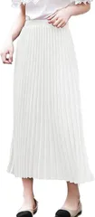 [Kai La Nalu] プリーツ スカート aライン レディース ウエスト ゴム フレア ロング マキシ ミモレ ひざ 丈 上 下 サテン シルク シルキー ハイウエスト オシャレ かわいい 春夏 黒 短い 夏 大きいサイズ プリーツ [ホワイト] [L]