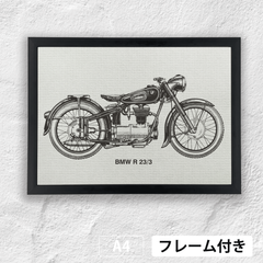 BMW R23　モノトーンイラストポスター  A4 荒い麻布の風合い 　【フレーム付】《AS》