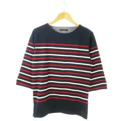 チャオパニック CIAOPANIC Tシャツ カットソー ボートネック 七分袖 コットン ストレッチ ボーダー ワンポイント 刺繍 L 紺 ネイビー /AO9のサムネイル