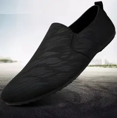 スリッポン メンズ 26.5cm 黒 迷彩 PUレザー カジュアルシューズ ドライビングシューズ 靴紐なし 軽量 M250408-240