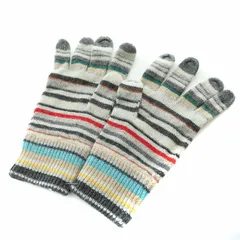 ポールスミス PAUL SMITH 手袋 ニット ウール混 カシミヤ混 アンゴラ混 ボーダー柄 総柄 マルチカラー /BB ■OFのサムネイル