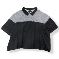 TOMMY HILFIGER ★ポロシャツ ★トミーヒルフィガー　★短丈　着丈63cm　★ショート丈　★リメイク ★切替 ★ボーダー ★ブルー ★ネイビー ★used ★トミーヒルフィガー ★配色 ★個性派 ★Remake ★半袖　★トミー　★アメカジ ★古着