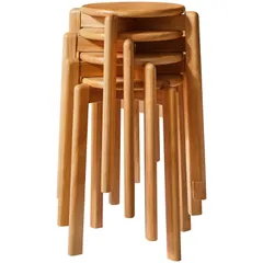 4個_しぜんしょく YMYNY 4pcs 木製曲脚椅子、スツール 木製 曲木チェア スタッキングスツール 丸型 椅子、バーチェア、リビングルーム、ダイニングルーム、キッチン、教室のためのスタッキングなスツール、27×27×45CM しぜんしょく JPHBD02