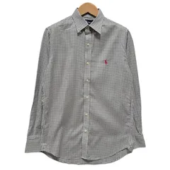ラルフローレン Ralph Lauren チェックシャツ Mサイズ ポニー刺繍 ロゴ刺繍 クラシックフィット CLASSIC FIT チェックシャツ オックスフォード 長袖シャツ Mサイズ 白 グレー 古着 C602