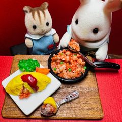 569オムライス　チキンライスセット⭐️ドールハウス　リカちゃん　バービー　シルバニア　樹脂粘土　ねんどろいど　ブライス　フィギュア　オビツ　ミニチュア　フェイクフード