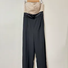 【Dress Lab】ドレスラボ パンツドレス ブラック 黒 シャンパン ビジュー ビスチェ レースアップ ワイド ポケット付き サテン 光沢 パーティードレス お呼ばれ フォーマル レディース サイズM/M5685 SS