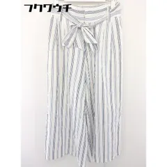 ◇ ◎ Samansa Mos2 blue ベルト付 ストライプ ワイド パンツ サイズF オフホワイト ネイビー レディース  【1109140002444】